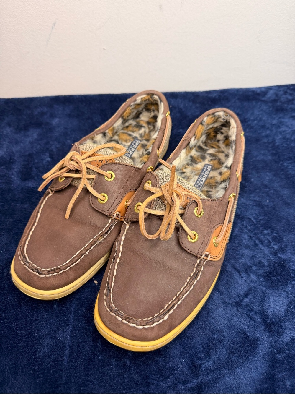 Sperry Brown Suede Slip-On with Leopard Faux-Fur Lining